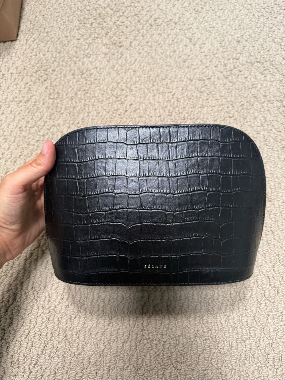 Sézane Victor Bag Black Crocodile Embossed Leather Crossbody - Picture 3 of 8